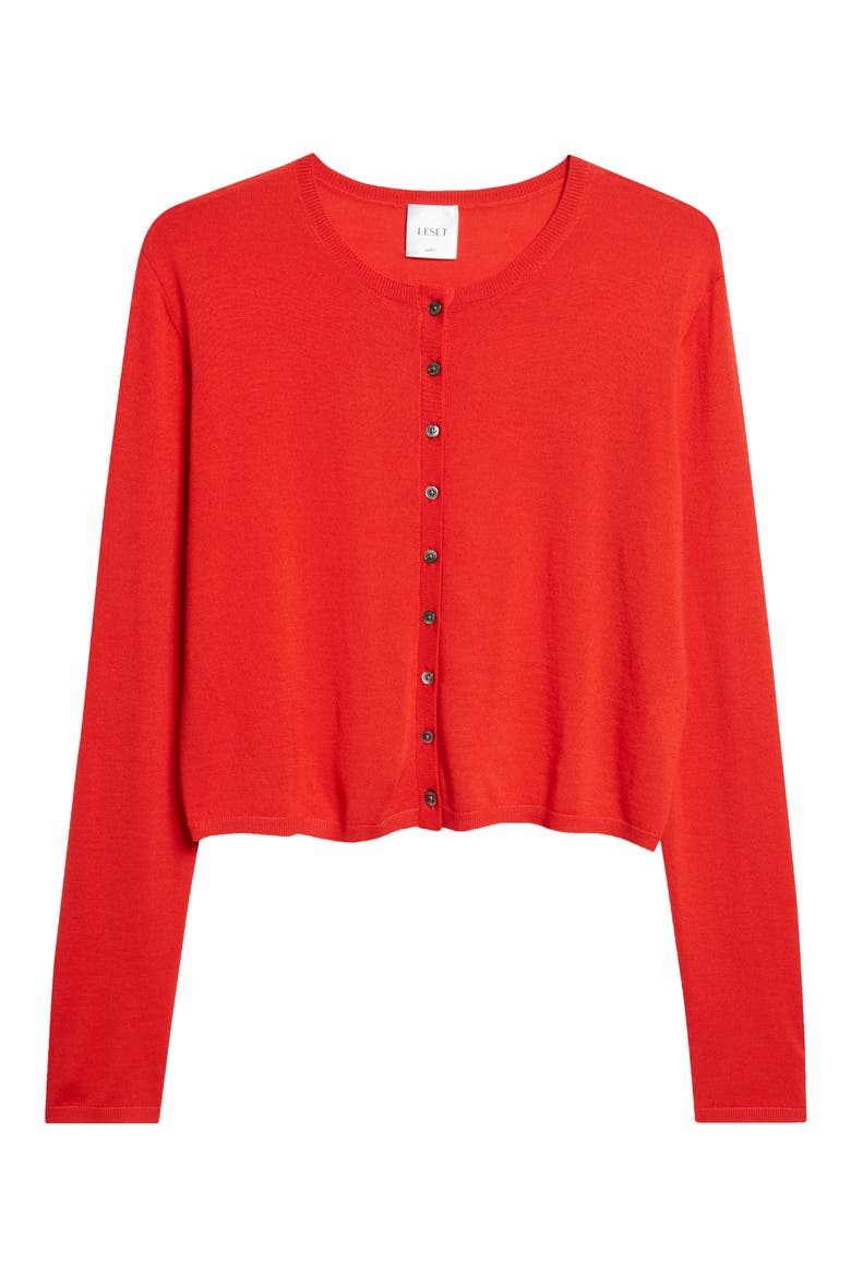 James Merino Wool Crewneck Cardigan, Alternate, color, LIPSTICK