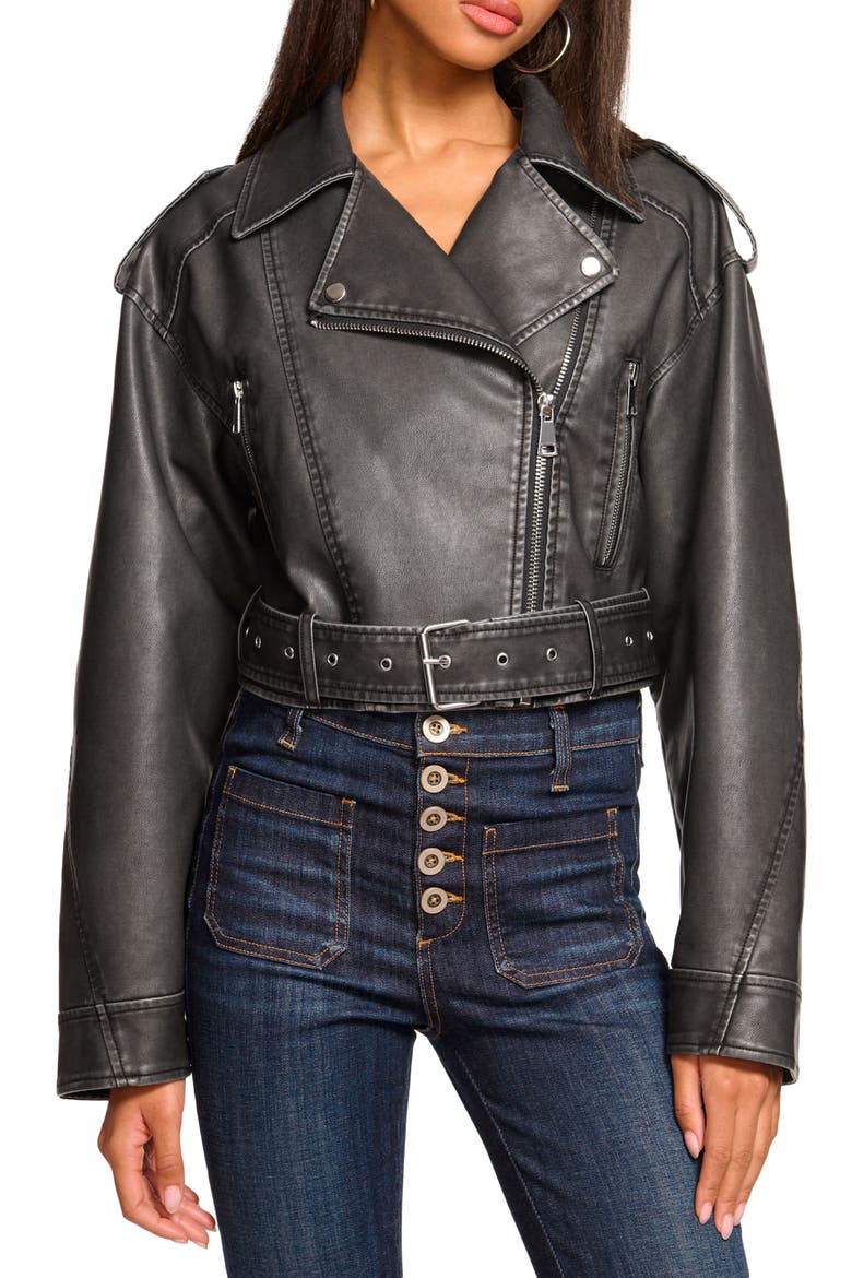 Layana Faux Leather Jacket, Main, color, BLACK FAUX LEATHER