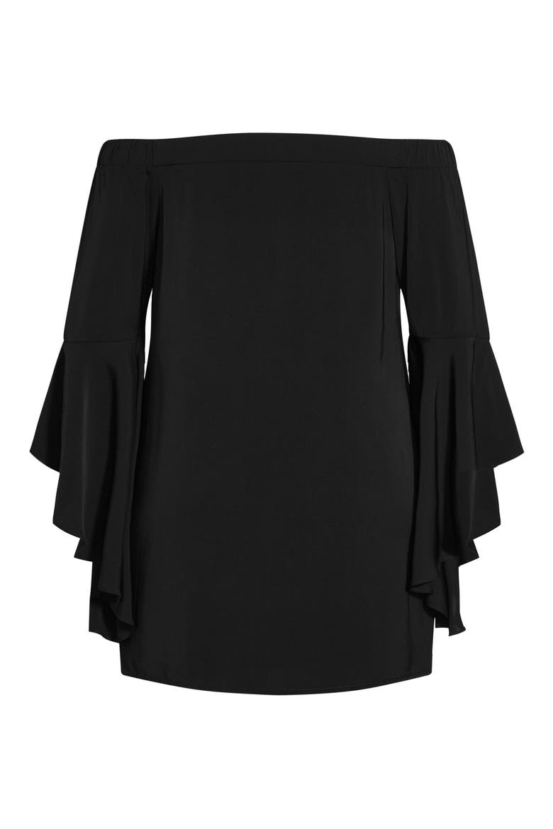 Romantic Off the Shoulder Long Sleeve Dress, Alternate, color, BLACK