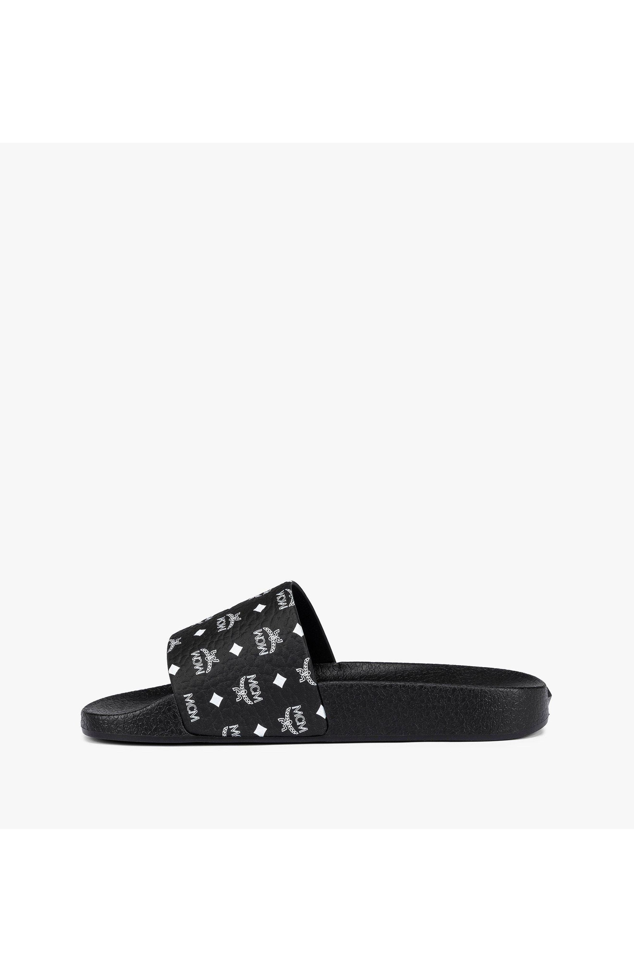 Monogram Print Rubber Slides, Alternate, color, Black
