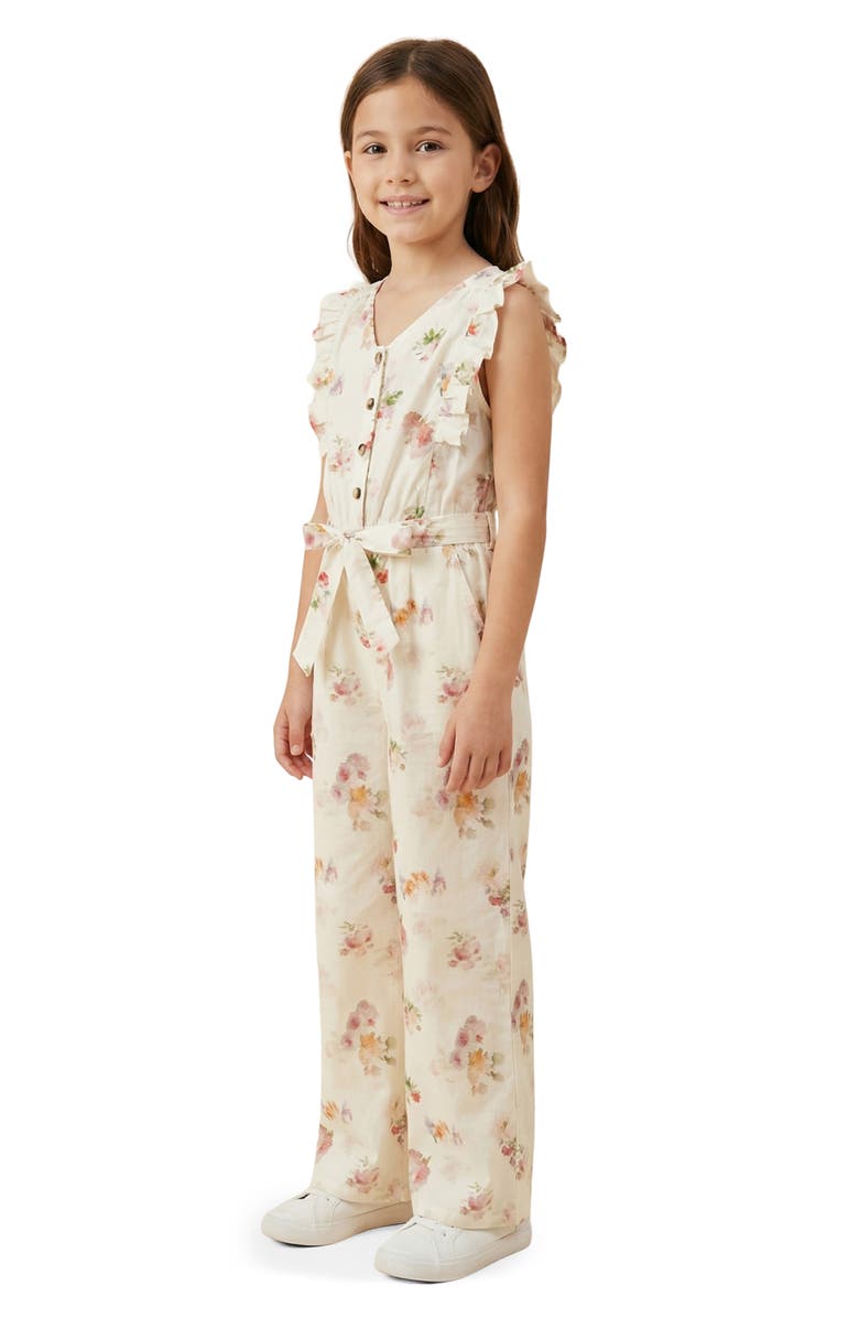 Hayden Girls Kids' Floral Print Flutter Sleeve Jumpsuit, Alternate, color, Cream