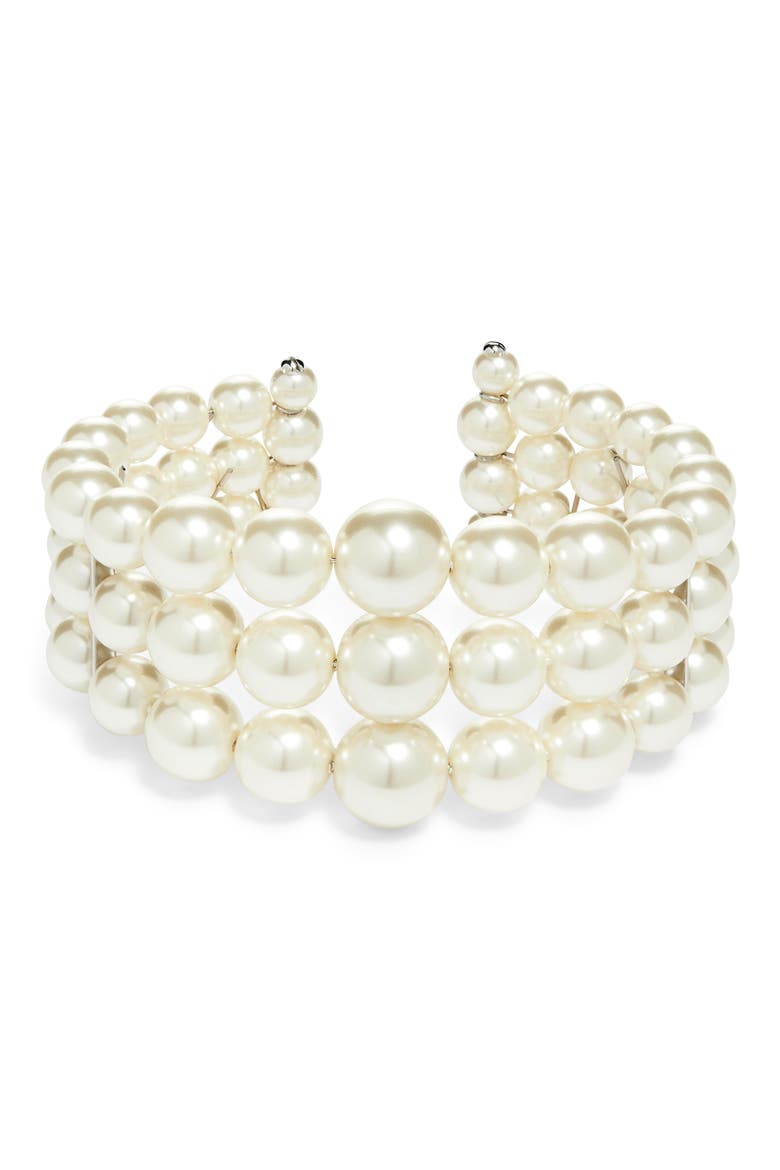 Graduated Faux Pearl Stretch Bracelet, Main, color, PEARL