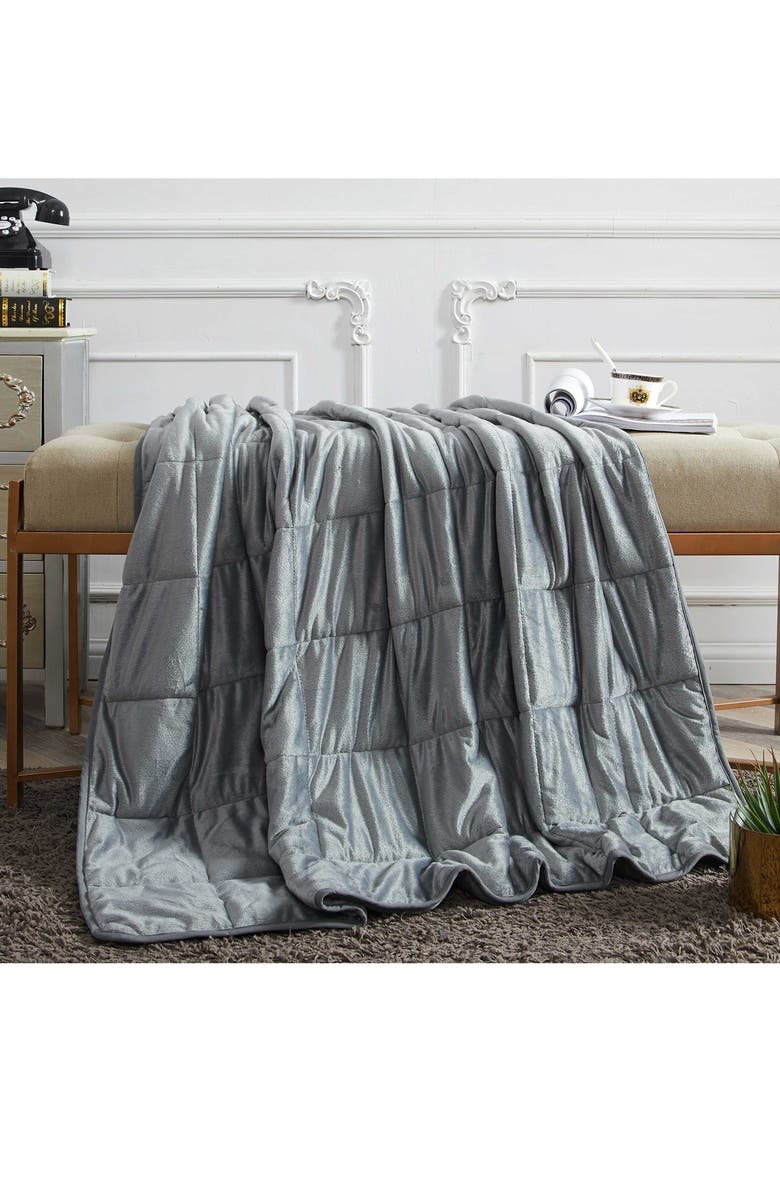 DREAM THEORY Faux Fur 15lb. Weighted Blanket - Silver Grey, Alternate, color,
