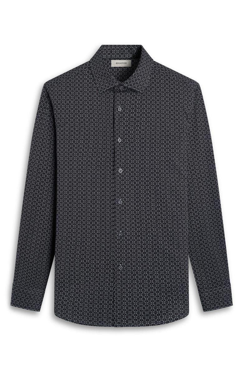 Bugatchi James OoohCotton<sup>®</sup> Geo Print Button-Up Shirt, Alternate, color, Black