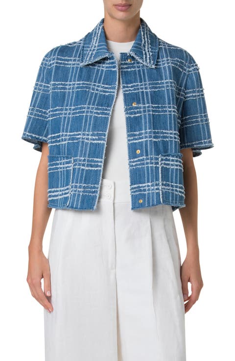 Windowpane Check Fringe Jacket