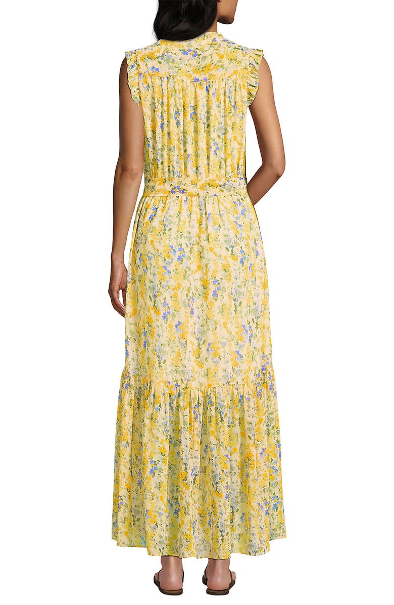 Lands' End Chiffon Maxi Dress with Ruffle Detail, Alternate, color, Golden Candle Light Floral