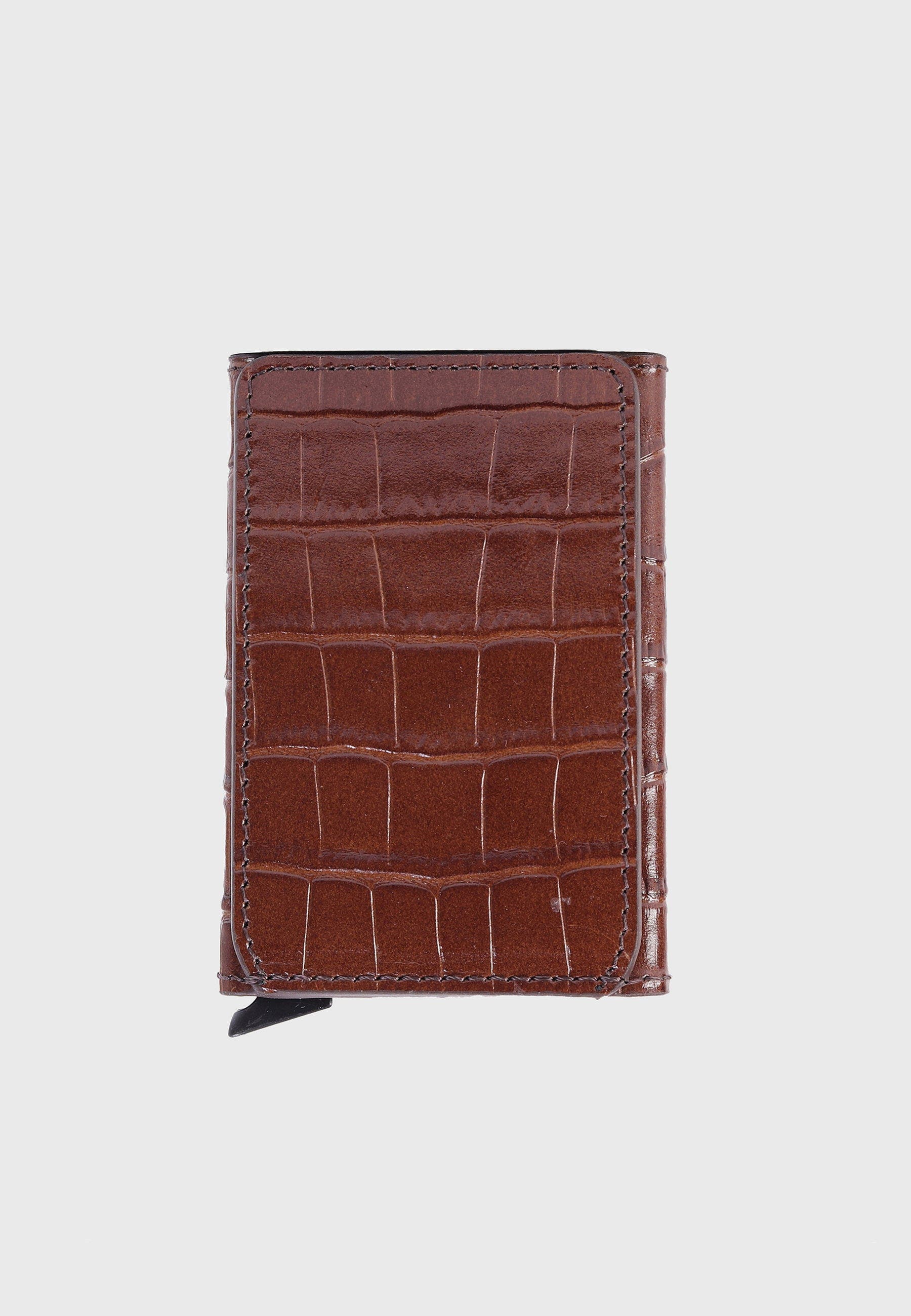 Furniq UK Genuine Leather Crocodile Pattern Card Holder, Main, color, Brown