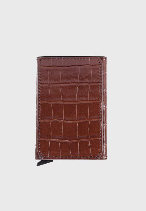 Furniq Uk Genuine Leather Crocodile Pattern Card Holder In Brown