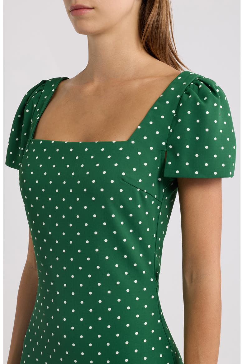 Polka Dot Square Neck Midi Dress, Alternate, color, GREEN POLKA DOT