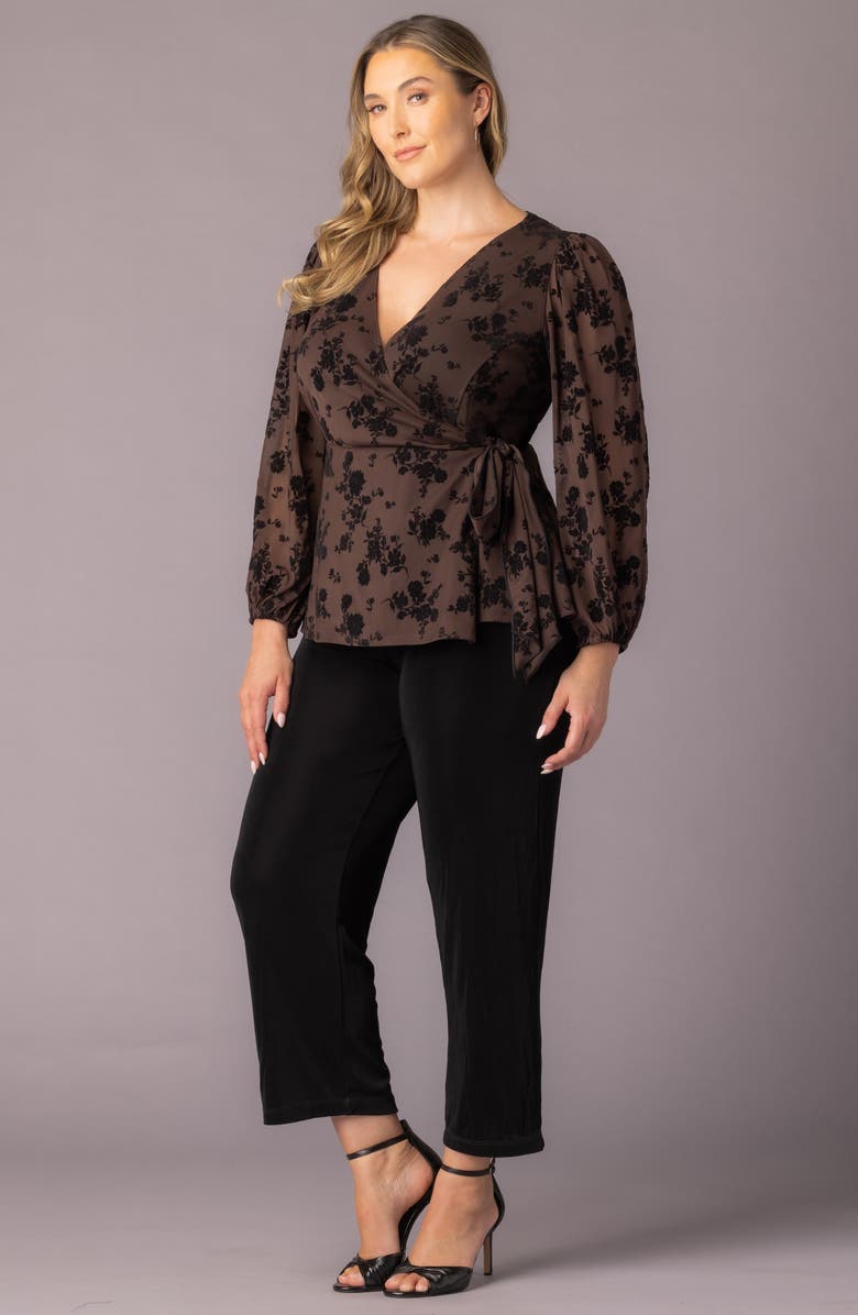 Kiyonna Alissa Print Wrap Top, Alternate, color, Sable Flocked Florals