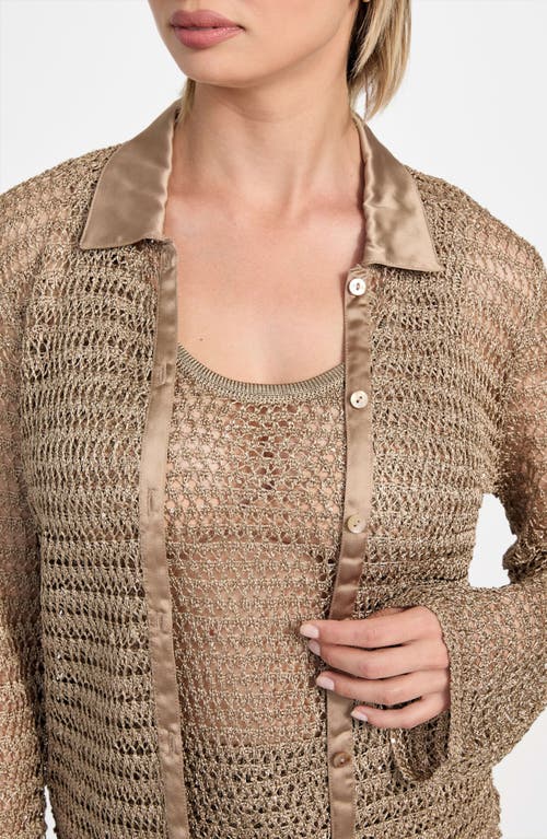 Guess Bella Sequin Open Stitch Shirt In Brown