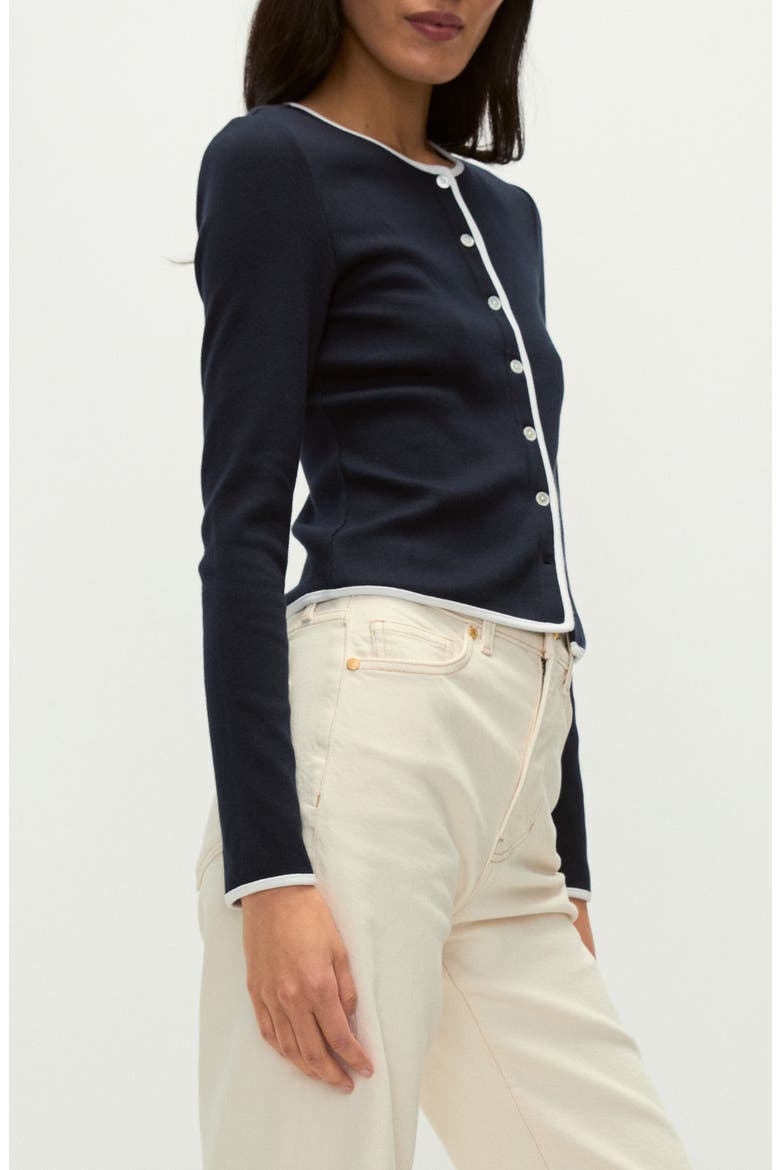 Wilmer Tipped Cotton Cardigan, Alternate, color, NAVY