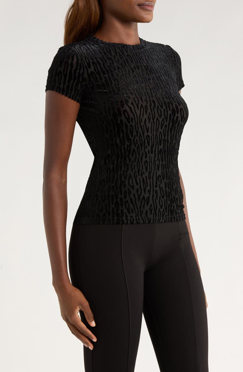 PAIGE Eisa Leopard Velvet Burnout T-Shirt, Alternate, color, Black