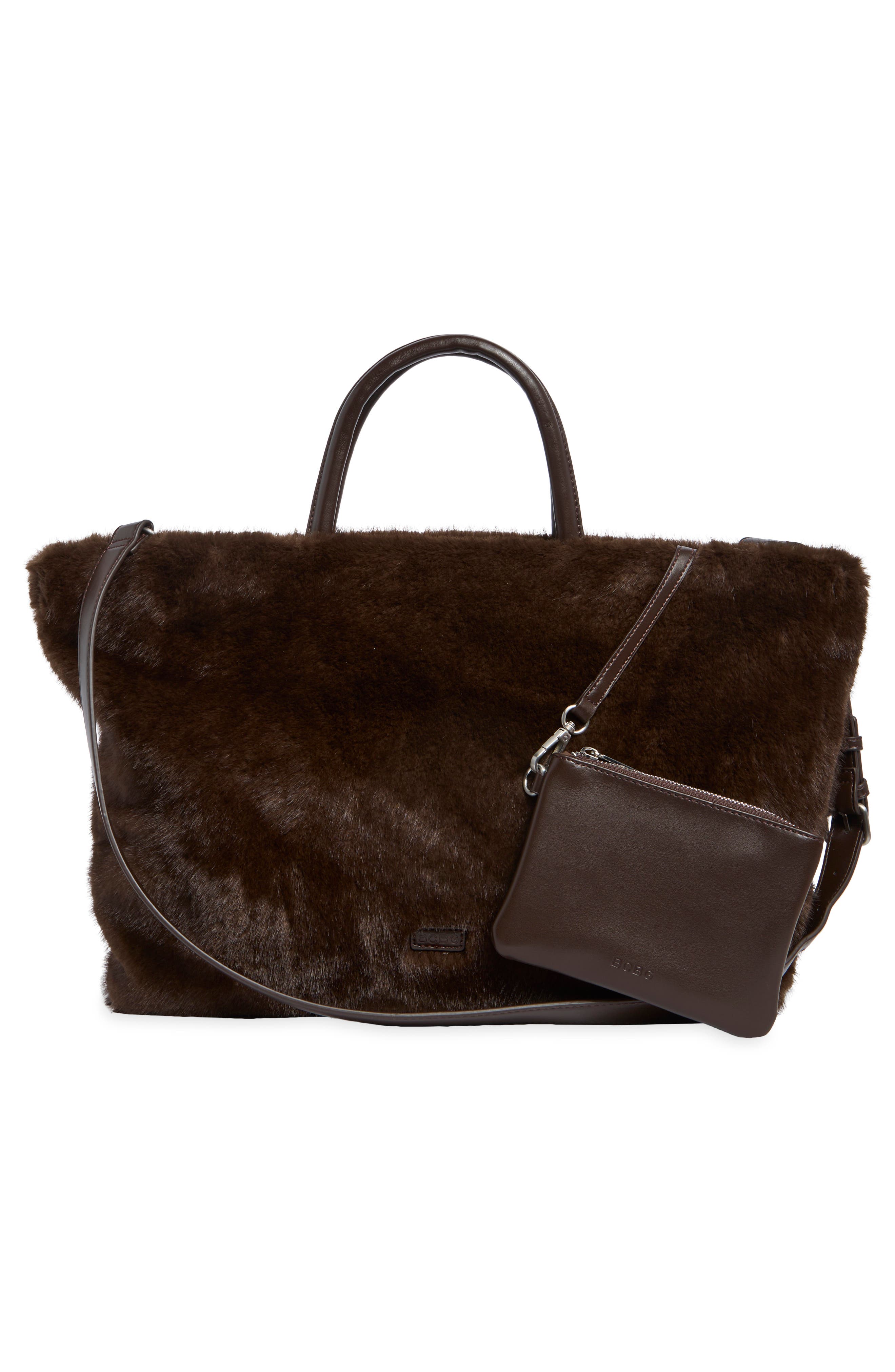 Faux Fur Tote Bag with Pouch, Alternate, color, CHOCOLATE