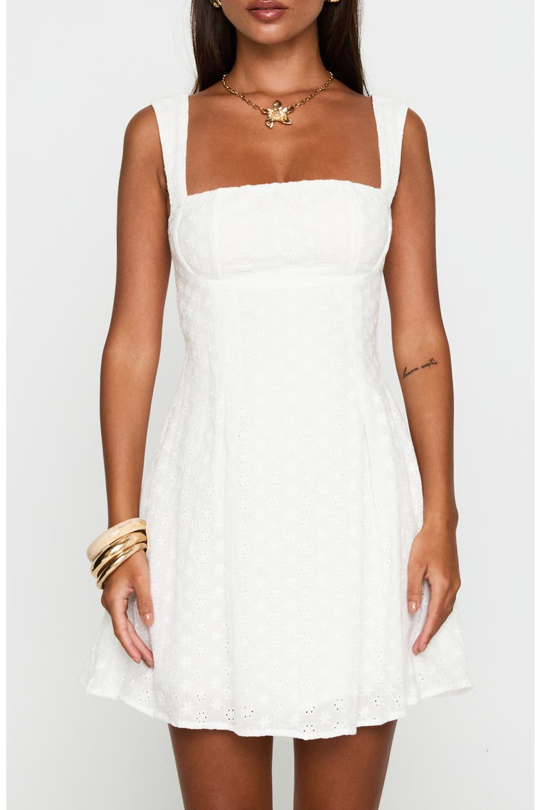 Xanthus Eyelet Tie Back Cotton Minidress, Main, color, WHITE