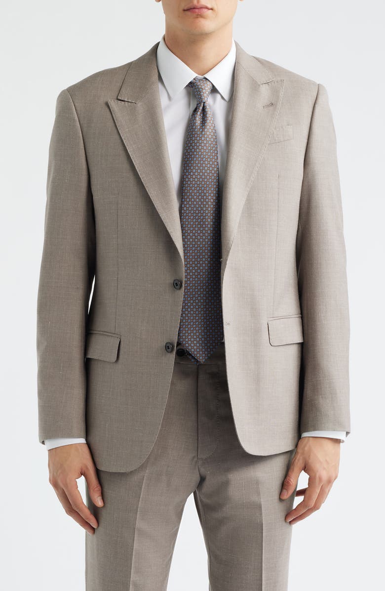 Emporio Armani Tan Mélange Wool & Silk Blend Peak Lapel Suit, Alternate, color, Tan
