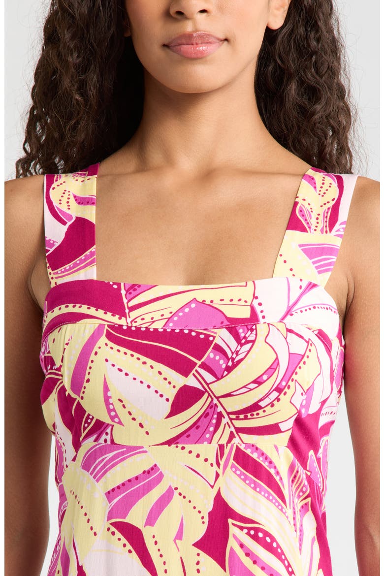 Palm Print Tiered Maxi Dress, Alternate, color, DEEP SANGRIA