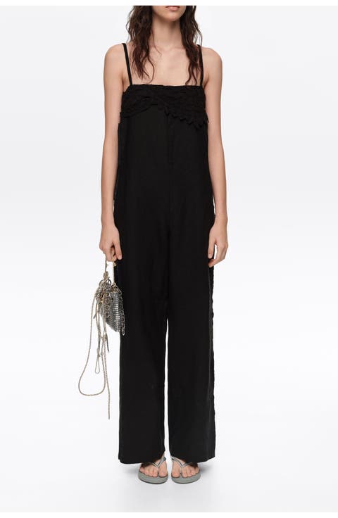 Linen Crochet Neckline Jumpsuit