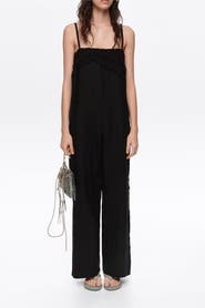 Bimba y Lola Linen Crochet Neckline Jumpsuit