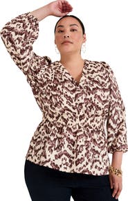 June + Vie Puff-Sleeve Peplum Blouse