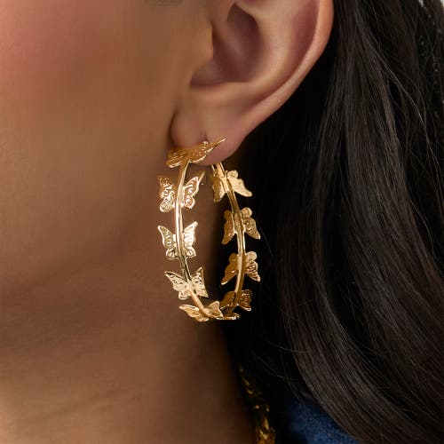 Jessica Simpson 3-piece Gold-tone Hoop Earring Set With Butterfly Details In Gold