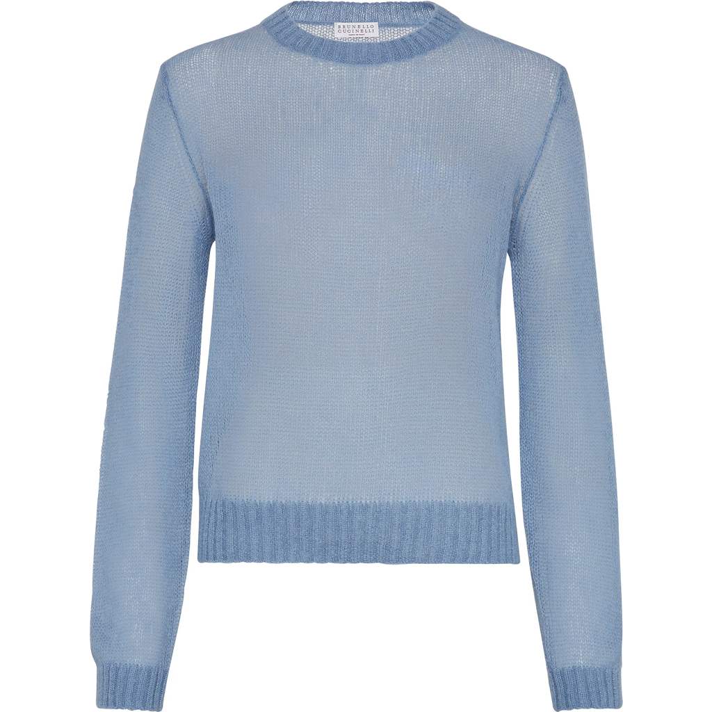 Brunello Cucinelli Mohair Shetland Gauze Crewneck Sweater In Avio Blue