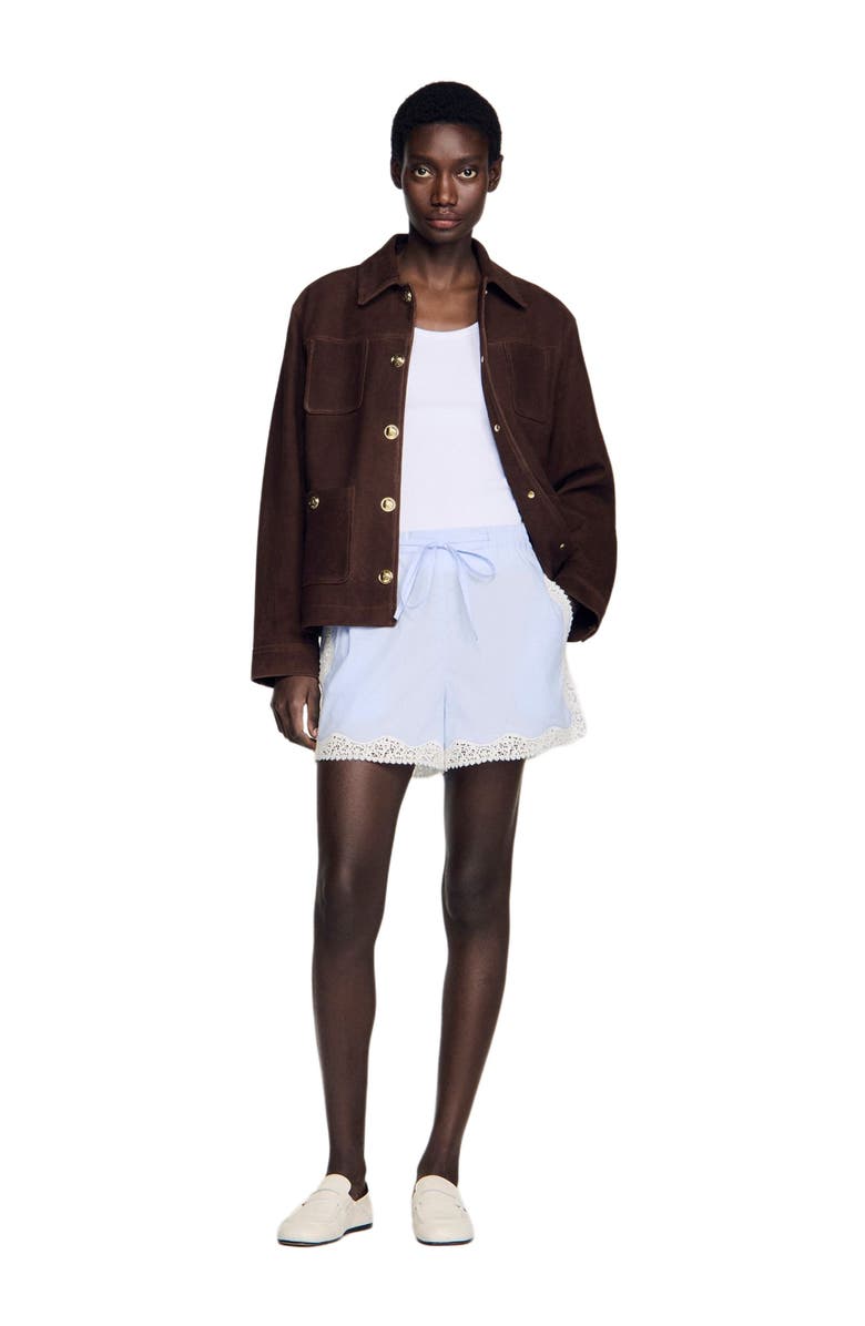 SANDRO Lace detail shorts, Alternate, color, Sky Blue