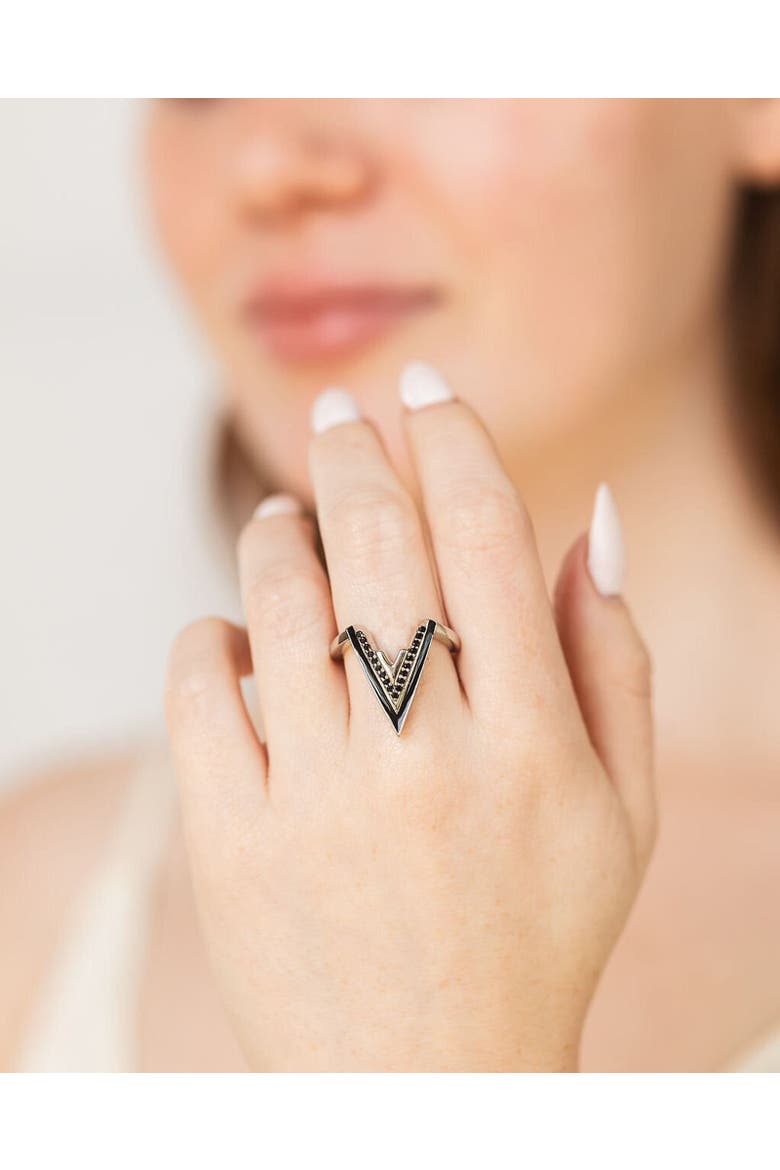 Valor Iconic V Onyx Silver Ring, Alternate, color, Silver & Black