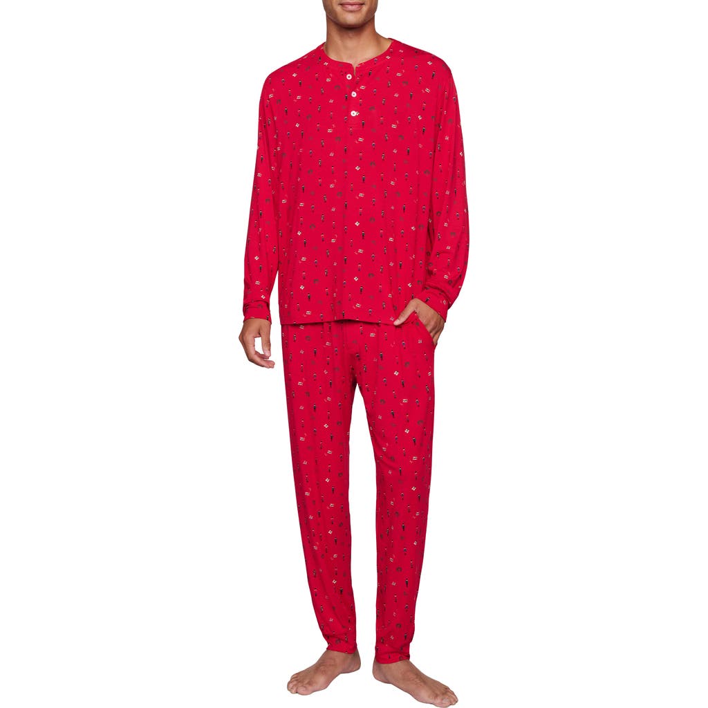 Eberjey Henry Print Jersey Long Pajamas In Red