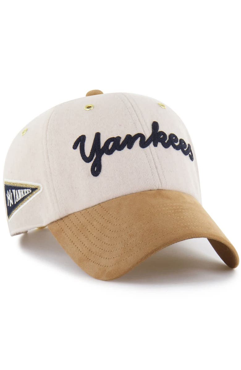 Stoney Clover Lane X '47 Men's '47 x Stoney Clover Lane Natural/Tan New York Yankees Script Charm Clean Up Adjustable Hat, Main, color, Natural
