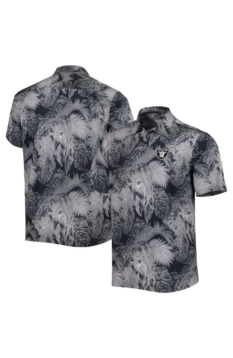 Tommy Bahama Men's Tommy Bahama Black Las Vegas Raiders Coast Luminescent Fronds Camp IslandZone Button-Up Shirt, Main, color, Black