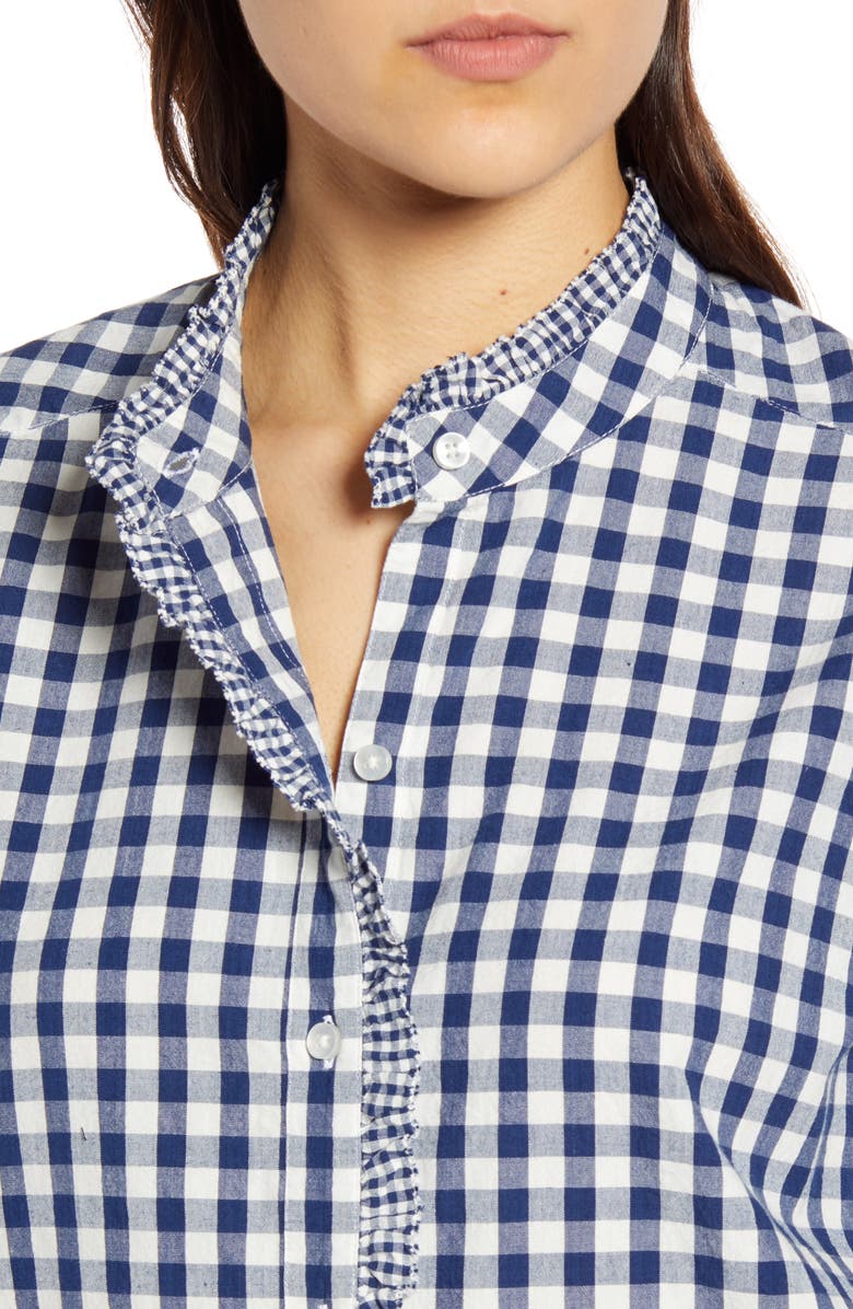 Lucky Brand Ruffle Trim Gingham Cotton Shirt, Alternate, color,