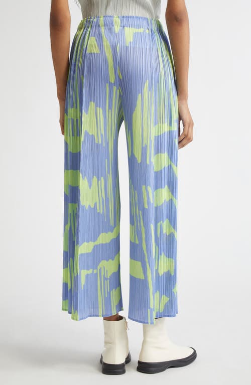 Shop Issey Miyake Pleats Please Refraction Print Pleated Crop Wide Leg Pants In Light Blue