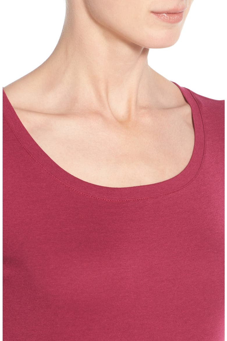Ballet Neck Cotton & Modal Knit Elbow Sleeve Tee, Alternate, color, PURPLE FUCHSIA
