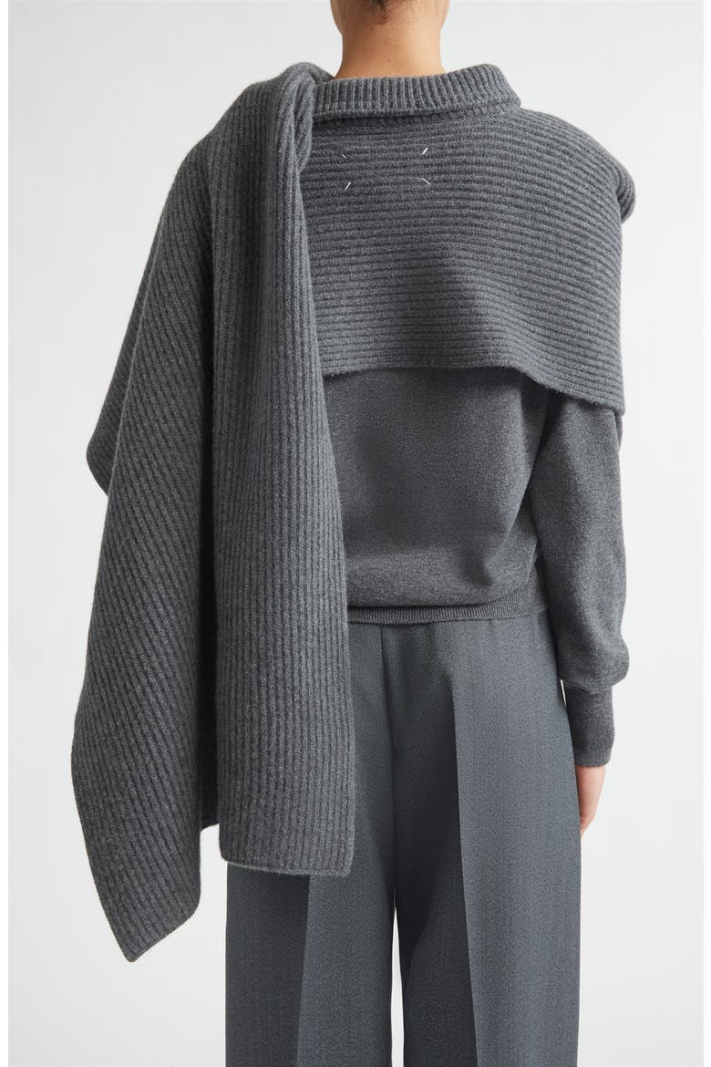 Wool Rib Scarf with Collar Detail, Alternate, color, DARK GREY