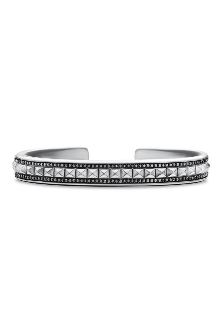 Pyramid Cuff Bracelet in Sterling Silver with Diamonds, 9.6mm, Main, color, SILVER PAVE