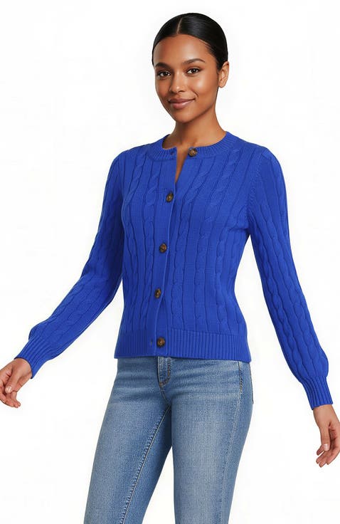 Drifter Classic Cable Crew Neck Cardigan Sweater