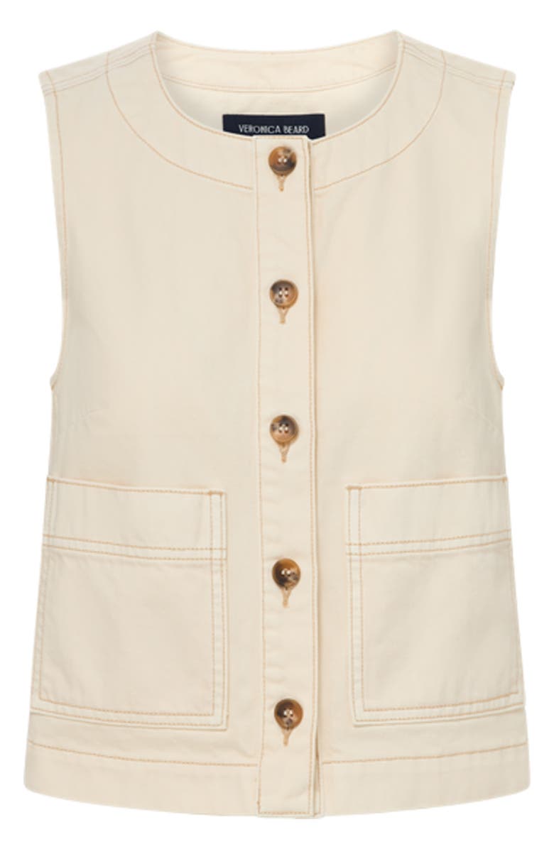 Veronica Beard Ording Sleeveless Button-Up Top, Alternate, color, Ecru