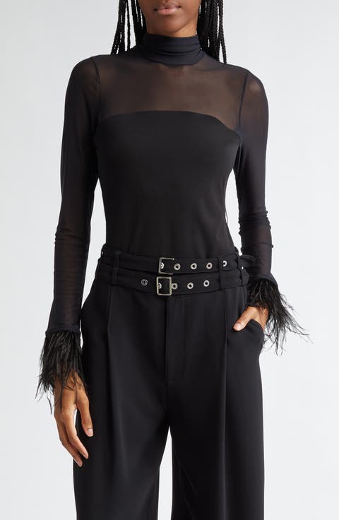 Shantel Feather Trim Illusion Mesh Top