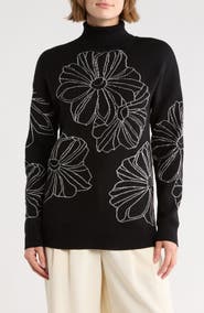 Joseph A Placed Floral Oversize Turtleneck Sweater
