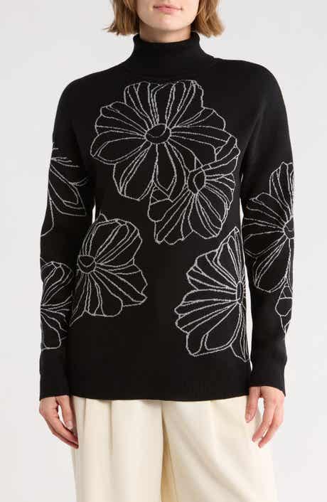 Joseph A Placed Floral Oversize Turtleneck Sweater