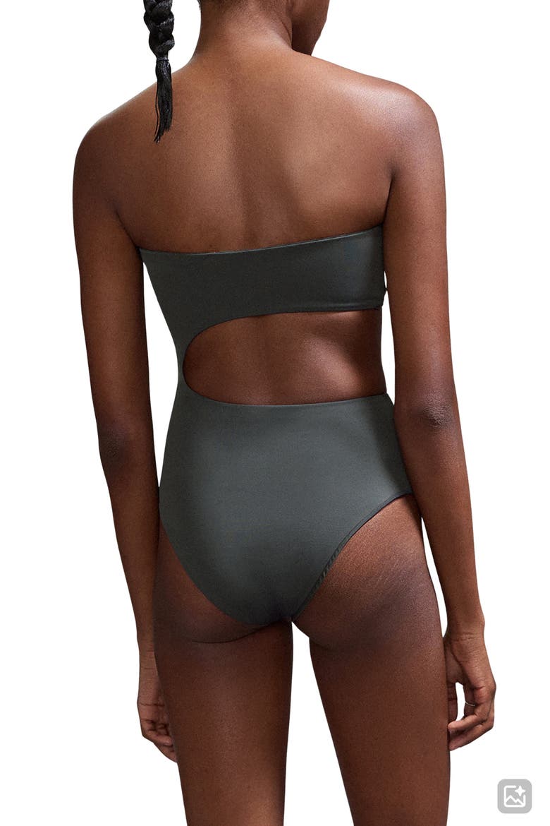 Studded Asymmetrical Cutout One Piece Swimsuit, Alternate, color, CHARCOAL