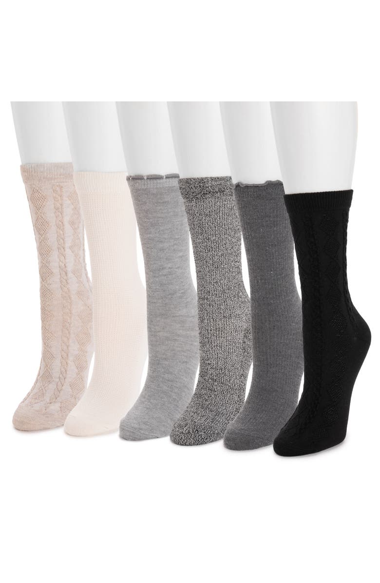MUK LUKS Whisper Soft Crew Socks 6 Pair Pack, Alternate, color, Ebony