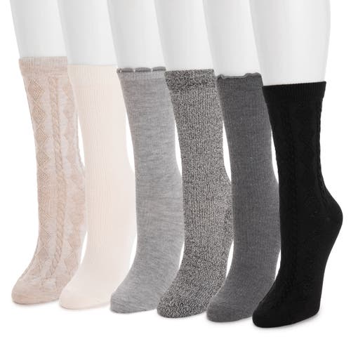 Muk Luks Whisper Soft Crew Socks 6 Pair Pack In Black