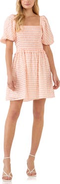 English Factory Gingham Smocked Minidress
