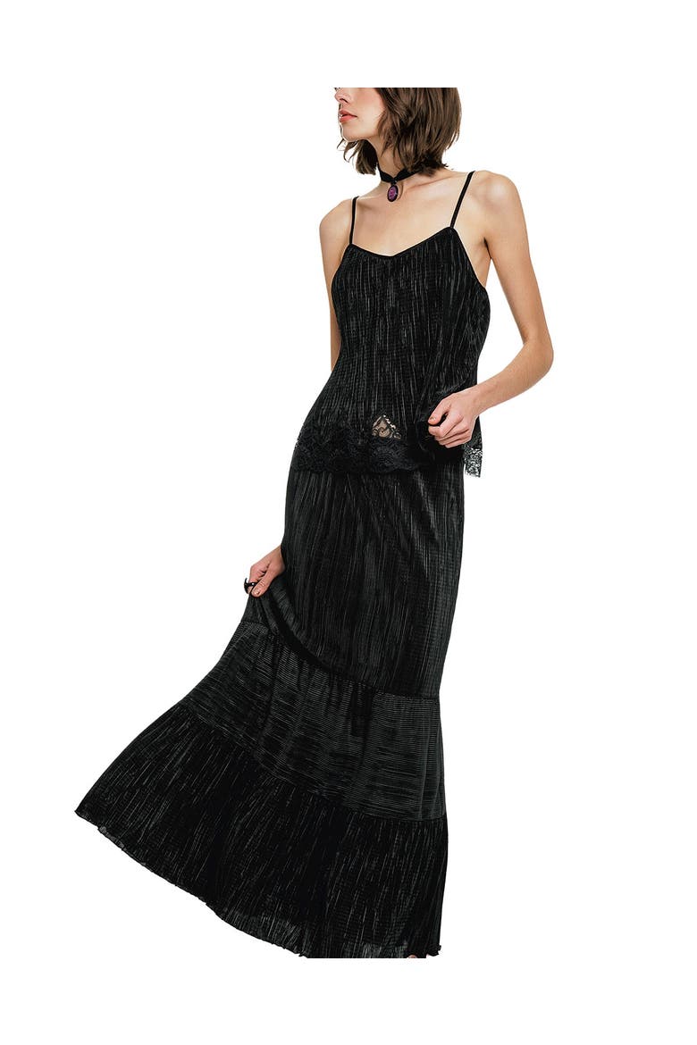 Plisse Tiered Maxi Skirt, Alternate, color, Black