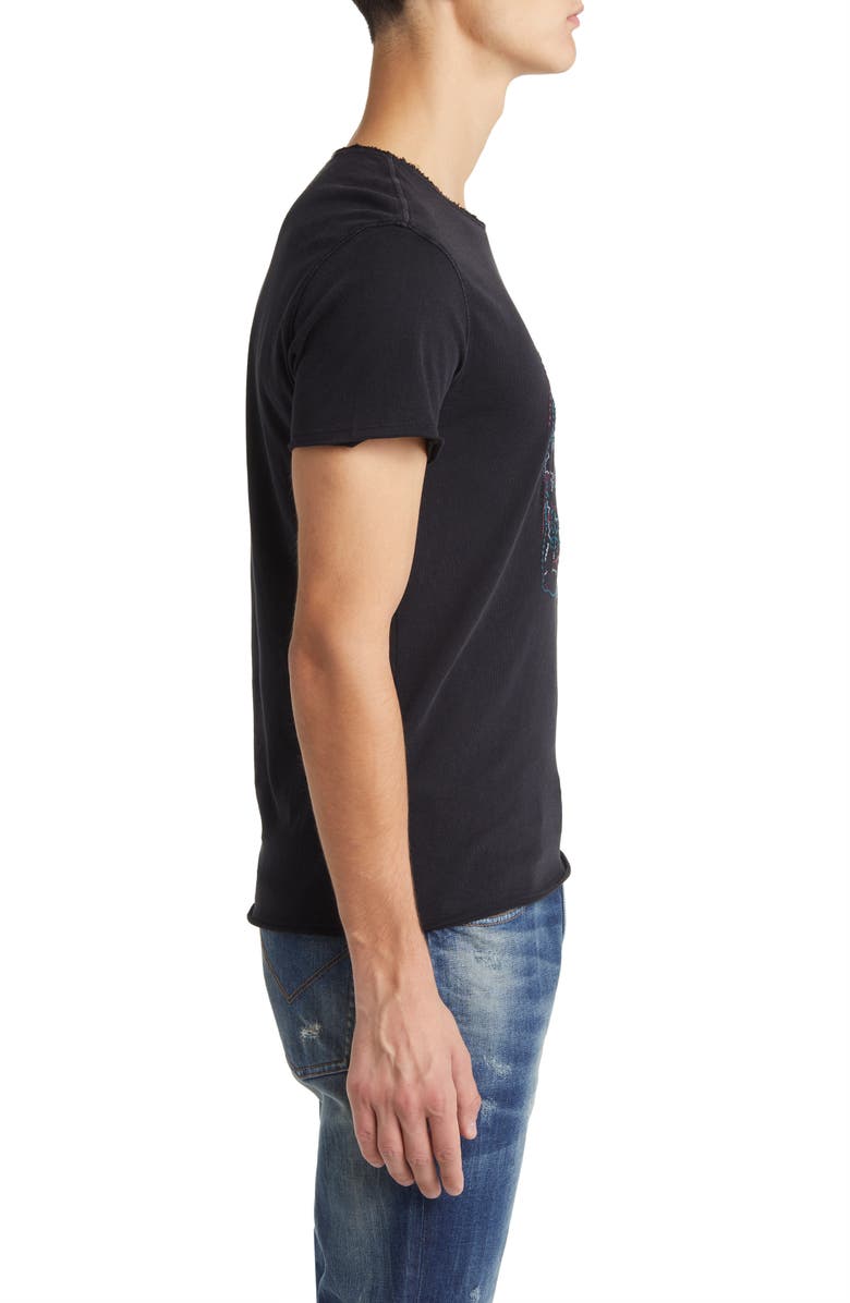 John Varvatos Embroidered Skull Raw Edge T-Shirt, Alternate, color, 