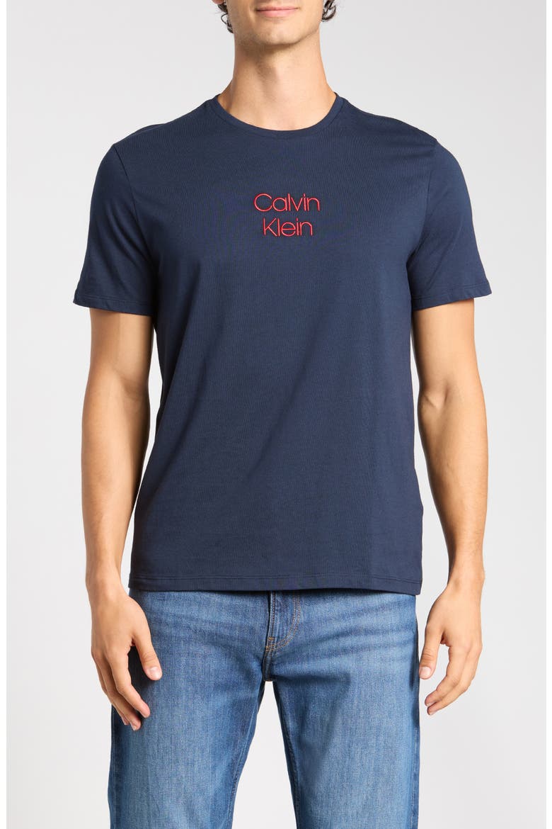 Calvin Embroidered Graphic Tee, Main, color, DARK SAPPHIRE