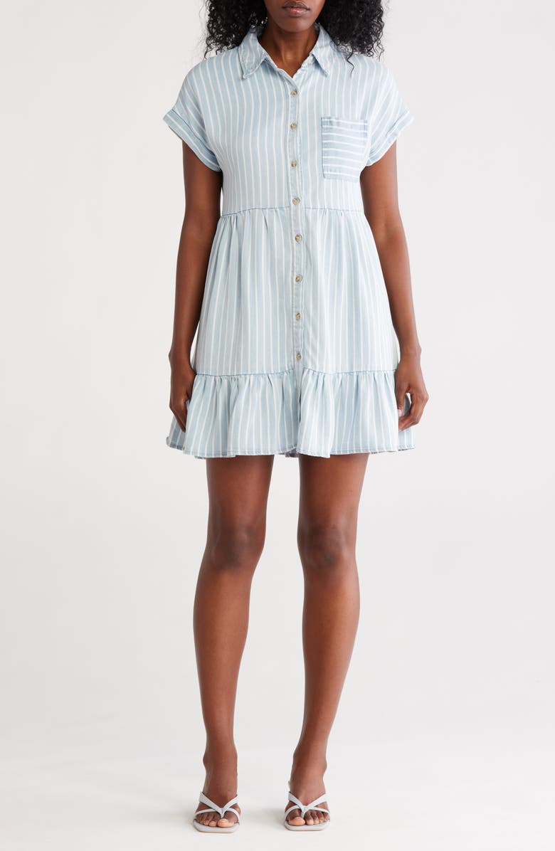Blu Pepper Stripe Ruffle Hem Shirtdress, Main, color,