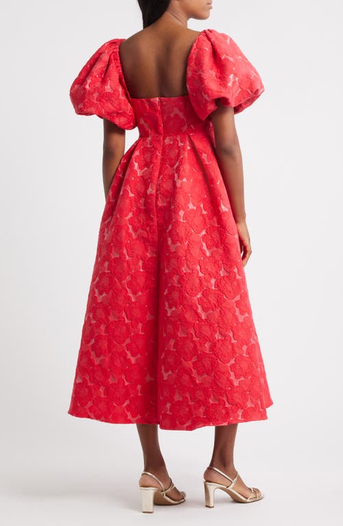 Sister Jane Maria Jacquard Puff Sleeve Midi Dress In Red